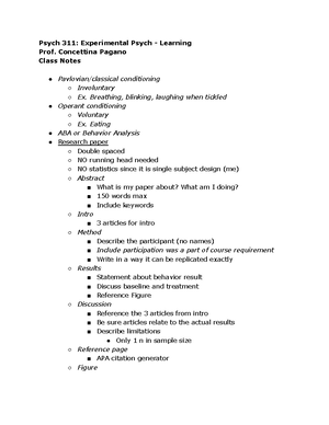 PSYCH 311 - Class Textbook Notes CH. 7 - Psych 311: Experimental Psych ...