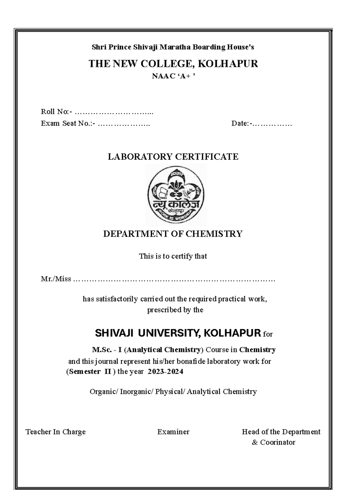 Document Rtgffc Shri Prince Shivaji Maratha Boarding House's THE NEW COLLEGE, KOLHAPUR NAAC
