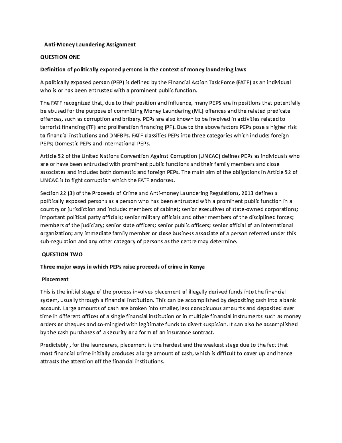Anti-Money laundering assignment - Anti-Money Laundering Assignment ...