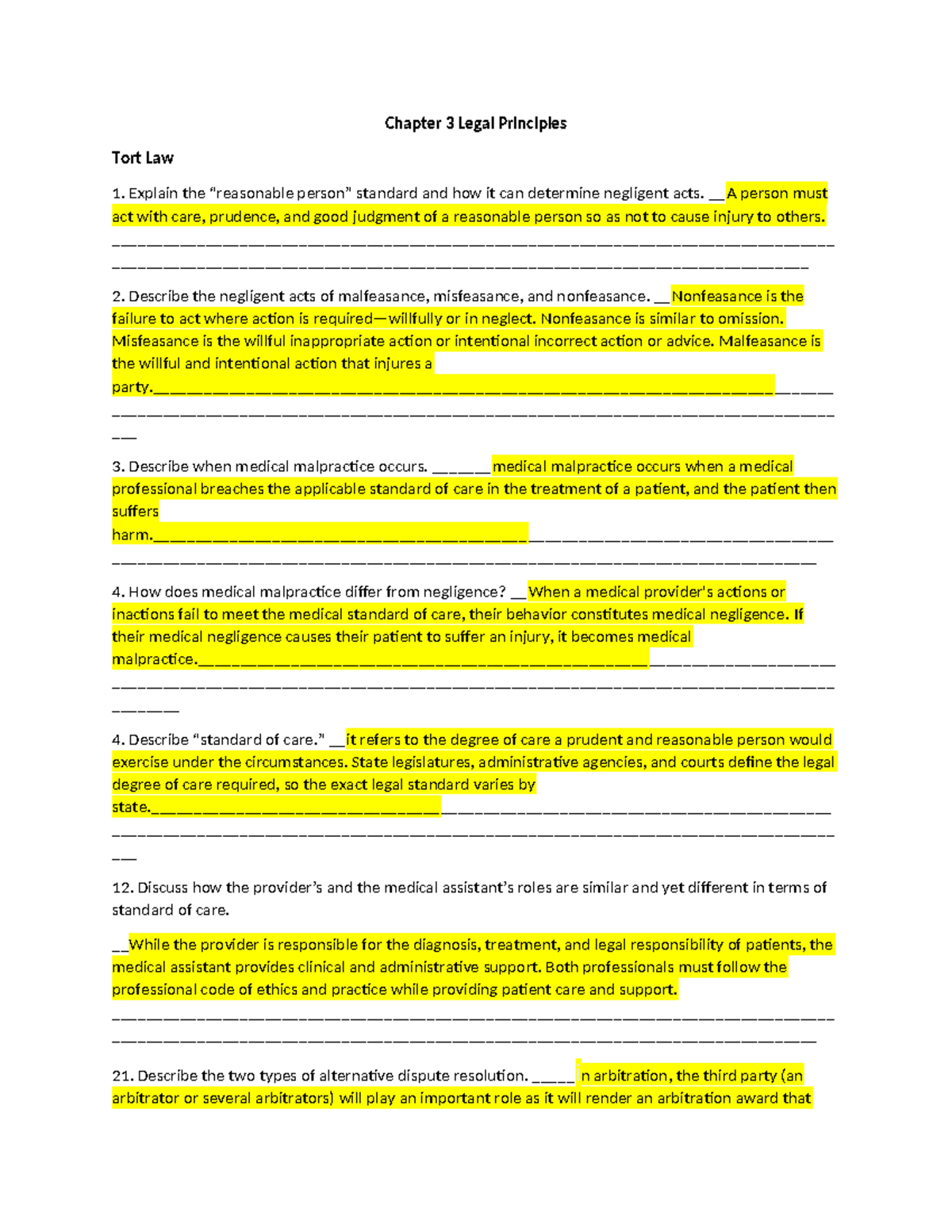 Week 2 Assignment Worksheet-2 - Chapter 3 Legal Principles Tort Law ...