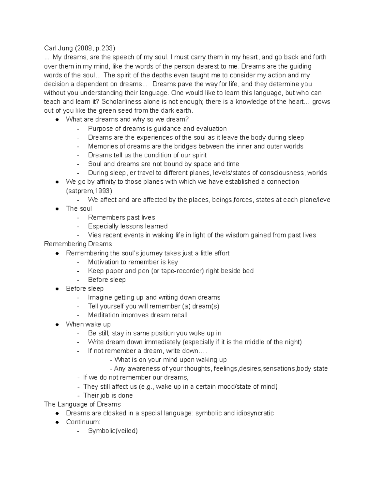 Psychology of dreams - notes - Carl Jung (2009, p) ... My dreams, are ...