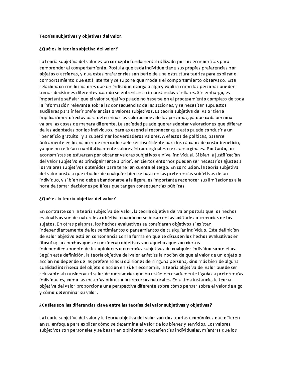 Teorías subjetivas y objetivas del valor - ¿Qué es la teoría subjetiva ...