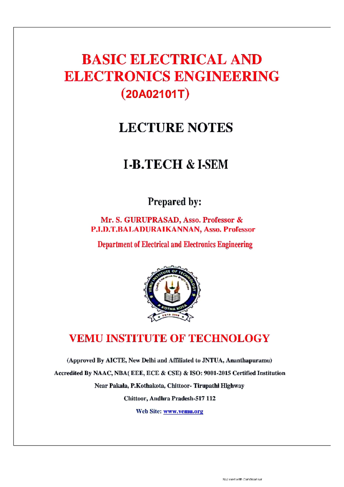 BEEE Notes - Basics of Electrical and Electronics Engineering - Studocu