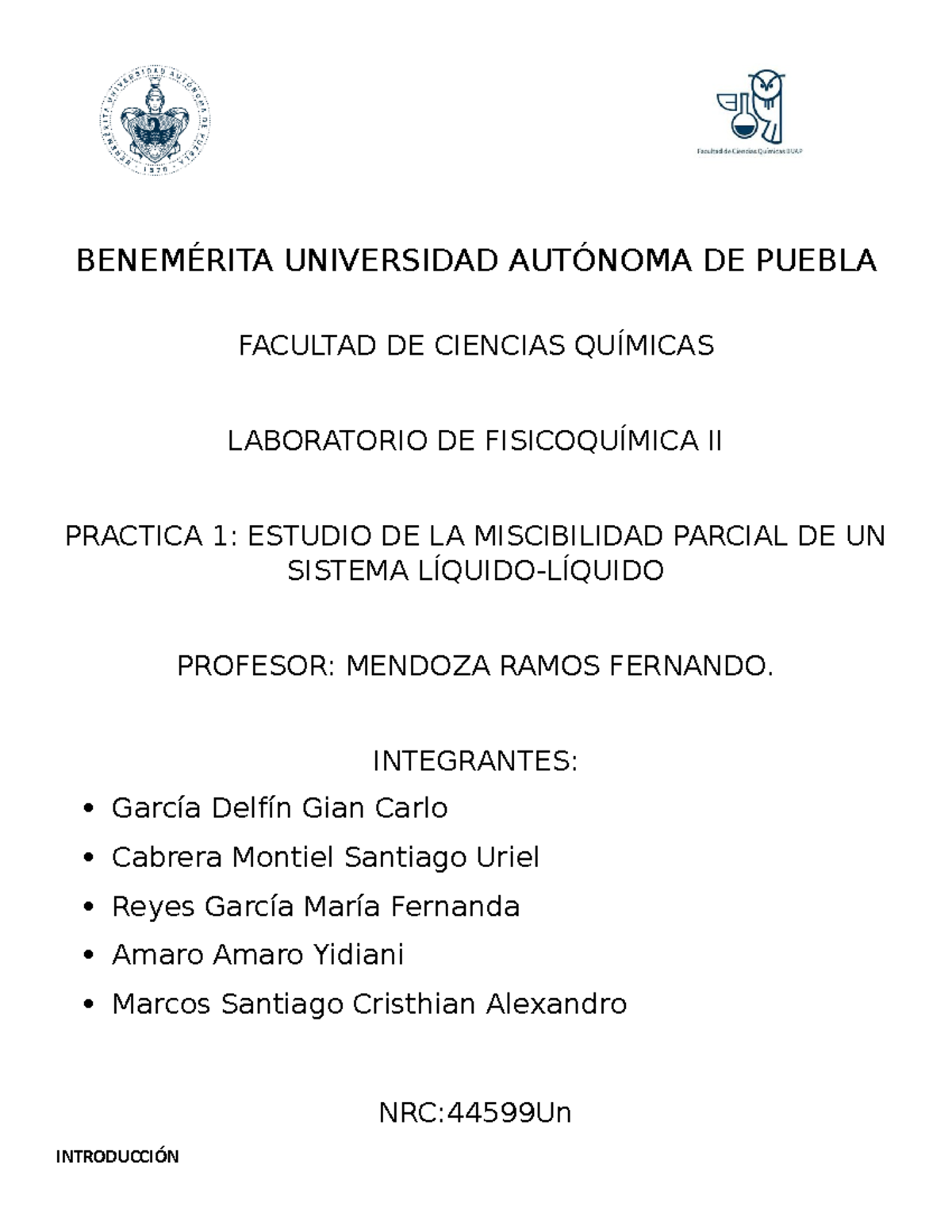 Practica 1 Fisicoquimica 2 BenemÉrita Universidad AutÓnoma De Puebla Facultad De Ciencias 6182