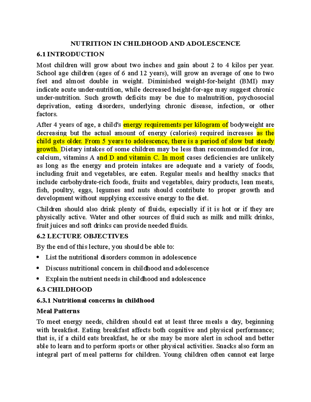 Nutrition IN Childhood AND Adolescence - NUTRITION IN CHILDHOOD AND ...