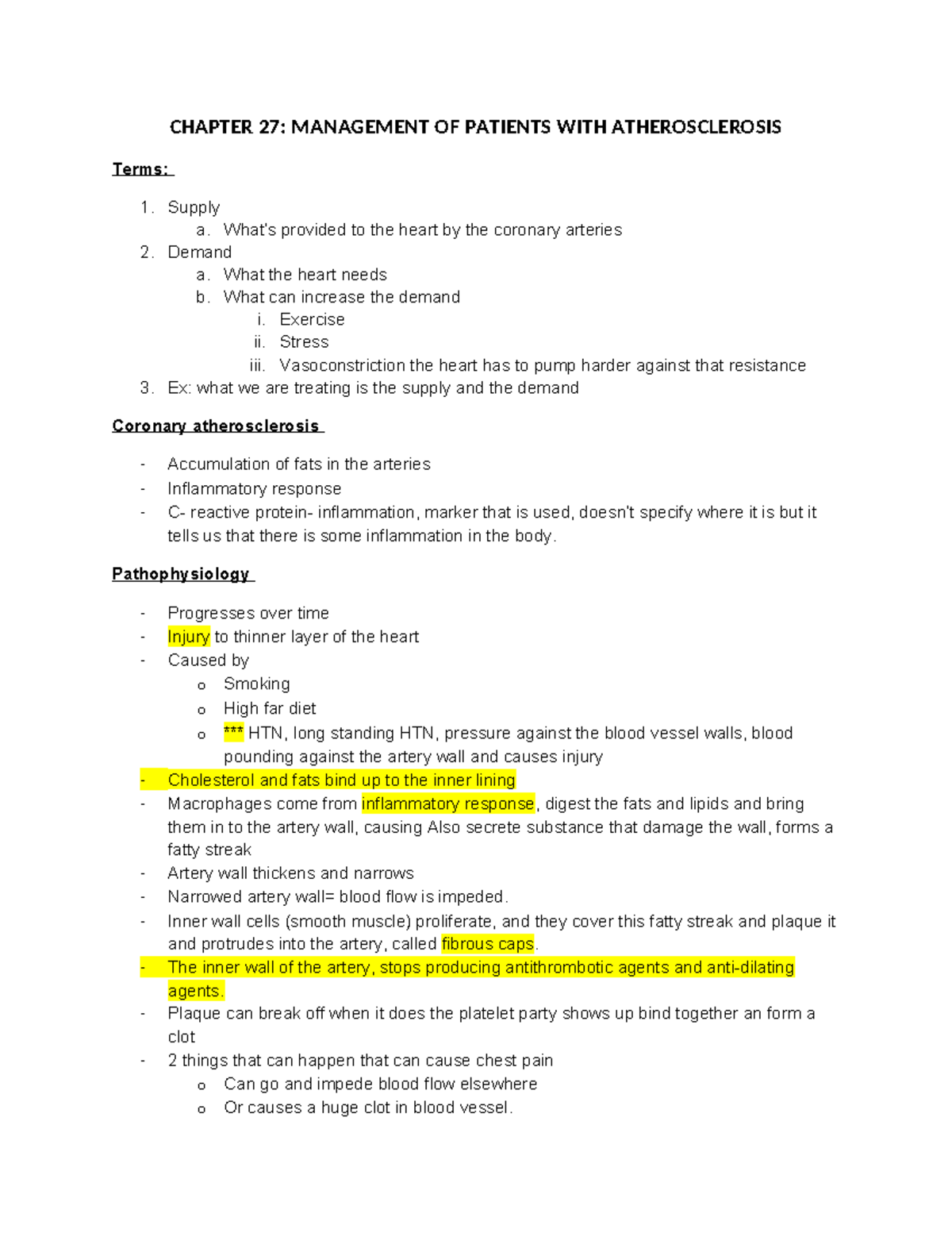 Chapter 27 atherosclerosis 2 - CHAPTER 27: MANAGEMENT OF PATIENTS WITH ...