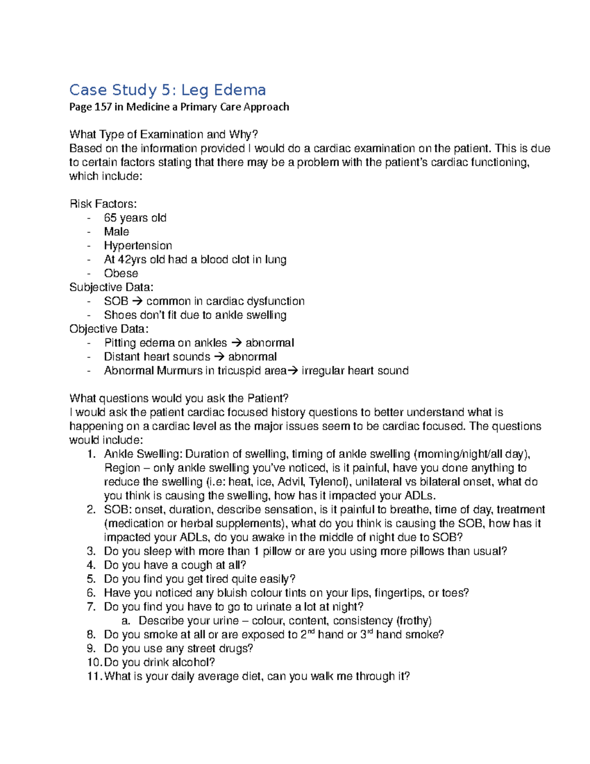 Case Study On Leg Edema - Case Study 5: Leg Edema Page 157 In Medicine ...