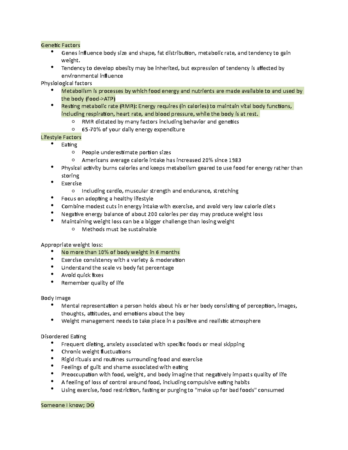 Weight Management Notes - Genetic Factors Genes influence body size and ...