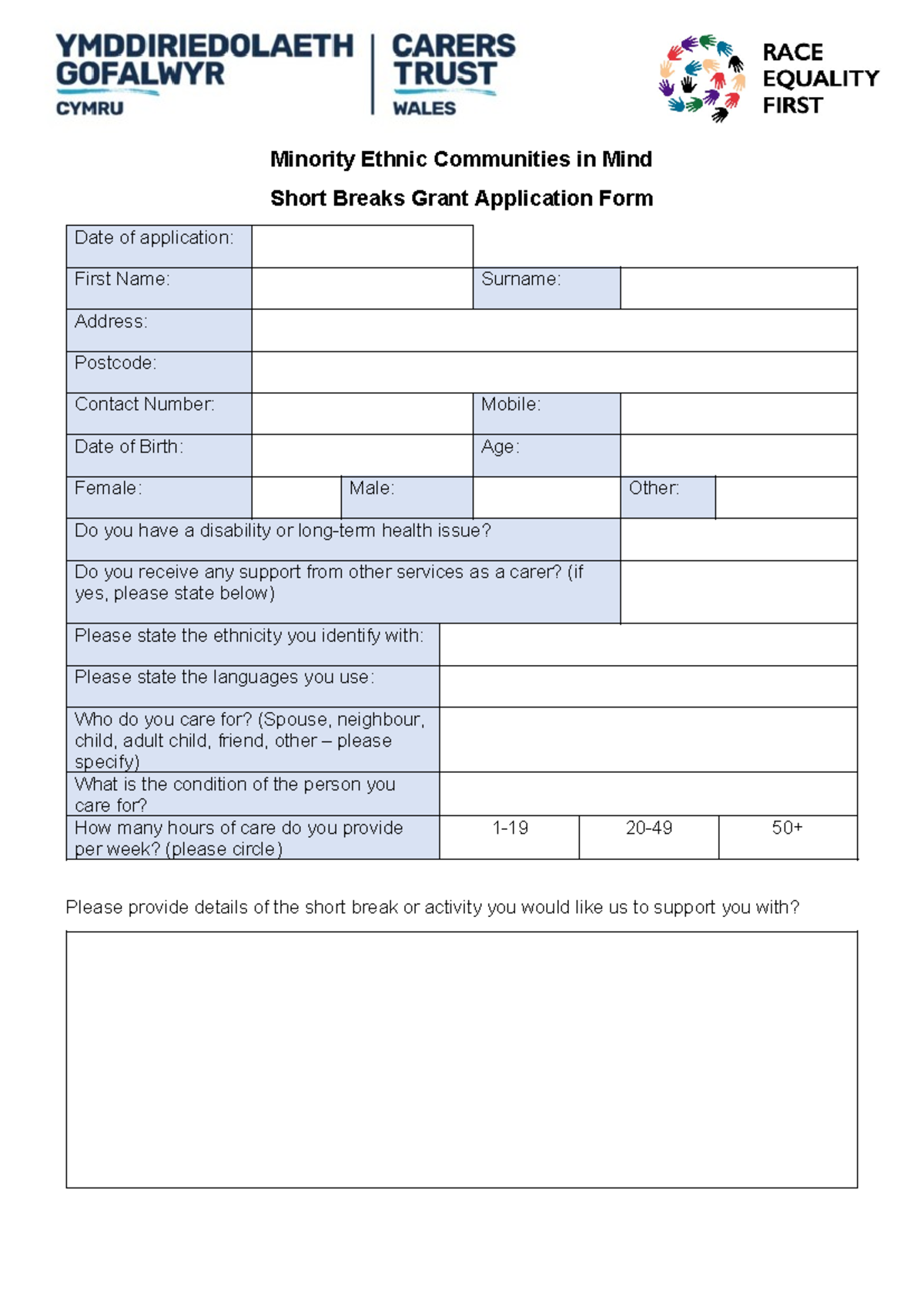 CSF Amser Beneficiary application form - Minority Ethnic Communities in ...