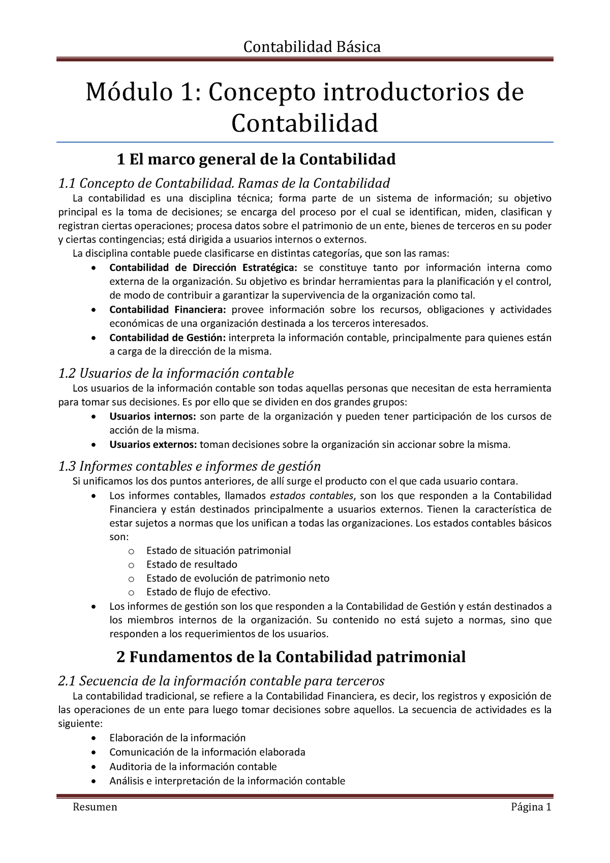 Resumen Para El Final Contabilidad Basica - Mó Duló 1: Cónceptó ...