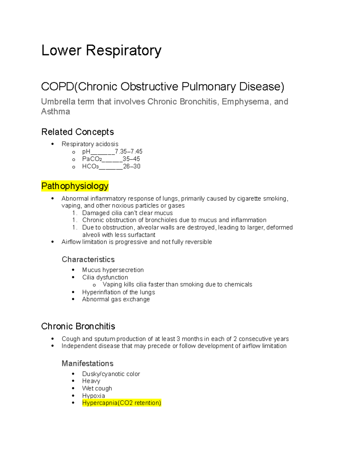 Lower Respiratory Lower Respiratory COPD(Chronic Obstructive