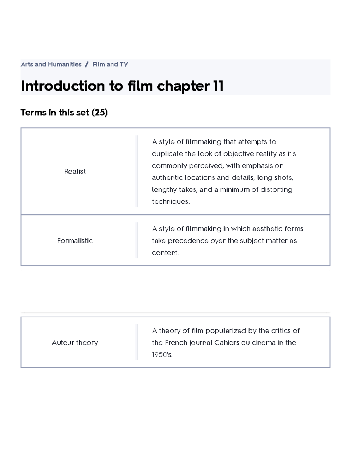 Introduction To Film Chapter 11 Flashcards Quizlet - Introduction To ...