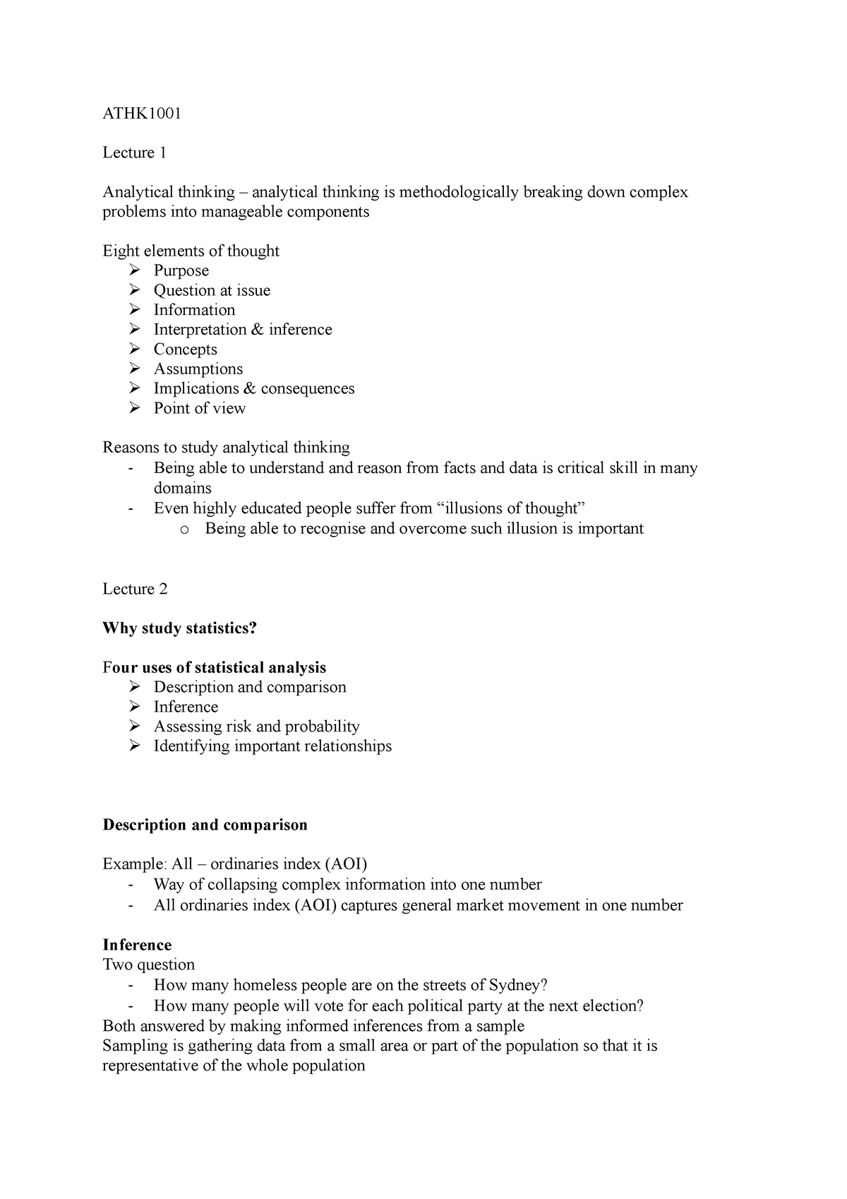ATHK1001 - Lecture notes - ATHK Lecture 1 Analytical thinking ...
