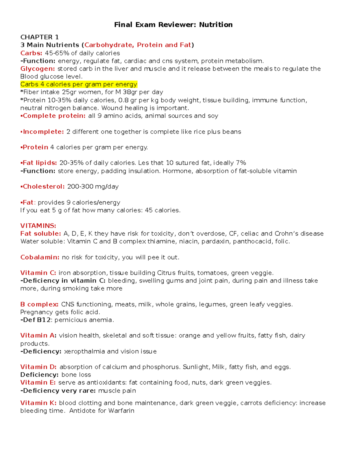 Final Exam Reviewer Nutrition Final Exam Reviewer Nutrition CHAPTER