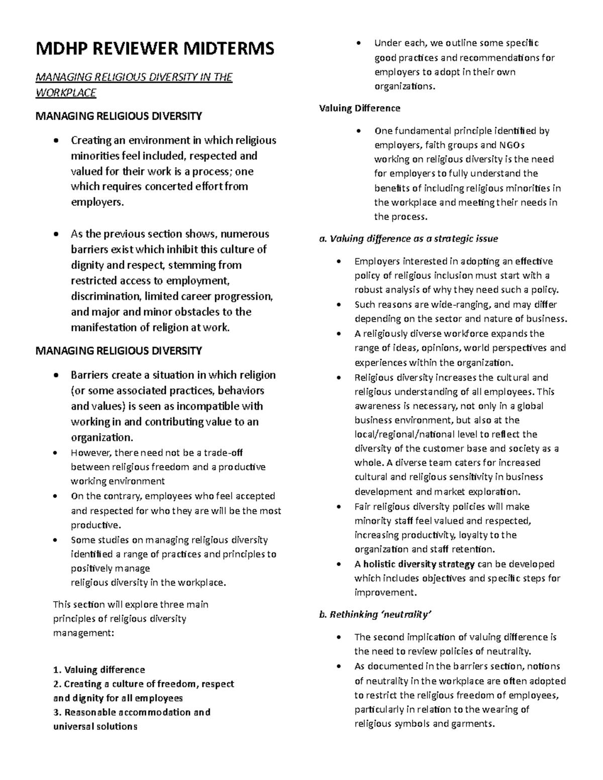 MDHP- Reviewer- Midterms - MDHP REVIEWER MIDTERMS MANAGING RELIGIOUS ...
