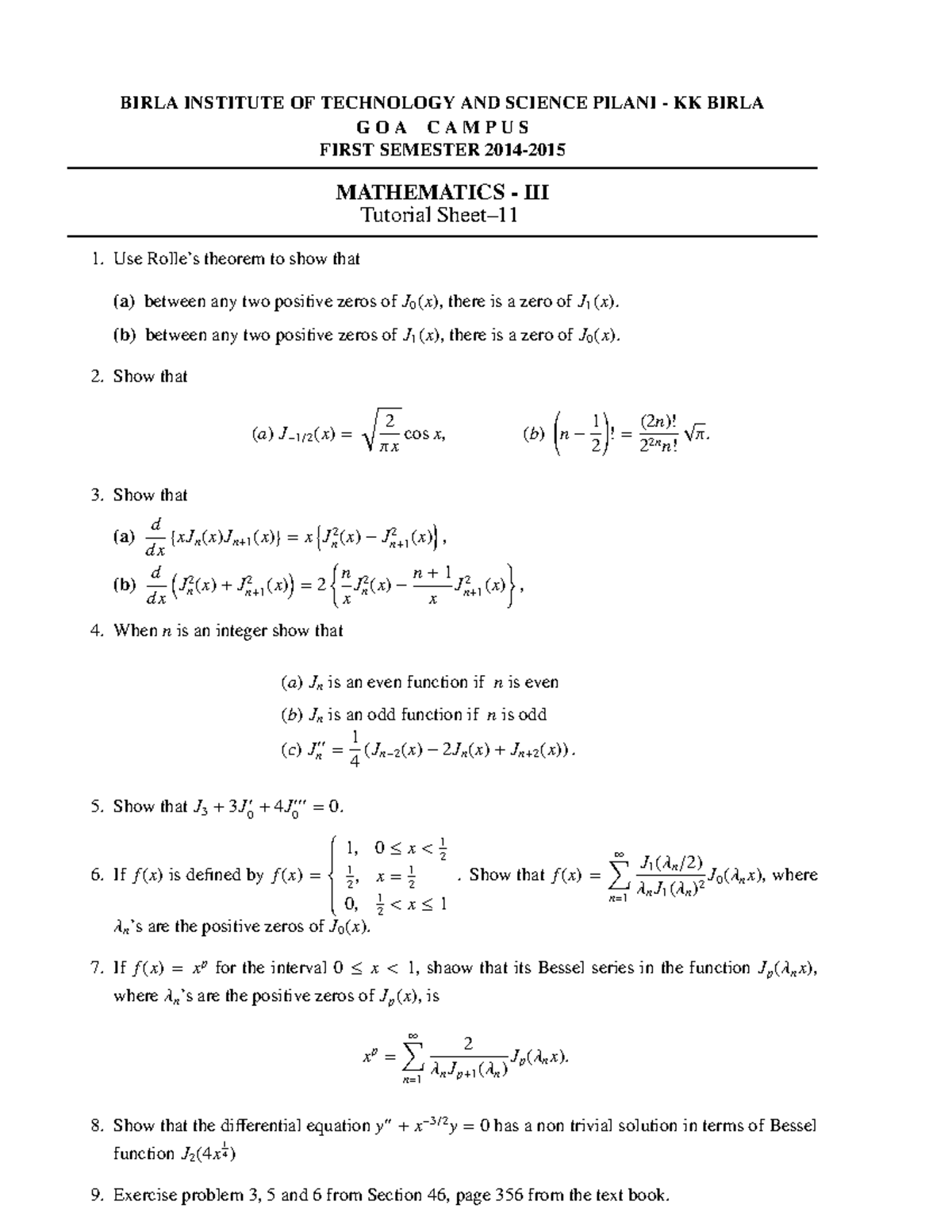 Tutorial-10 - TUTORIAL Important - Mathematics III - BITS Pilani - Studocu