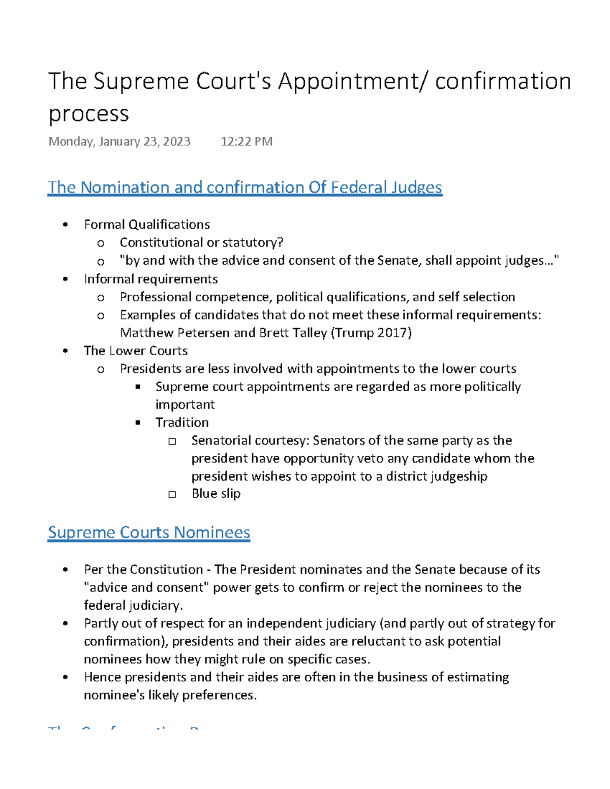 The Supreme Court's Appointment Confirmation Process - The Nomination ...