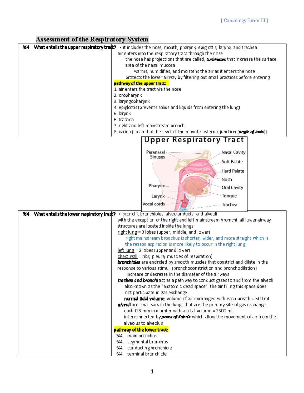 Introduction To Cardiology - Assessment Of The Respiratory System % 4 