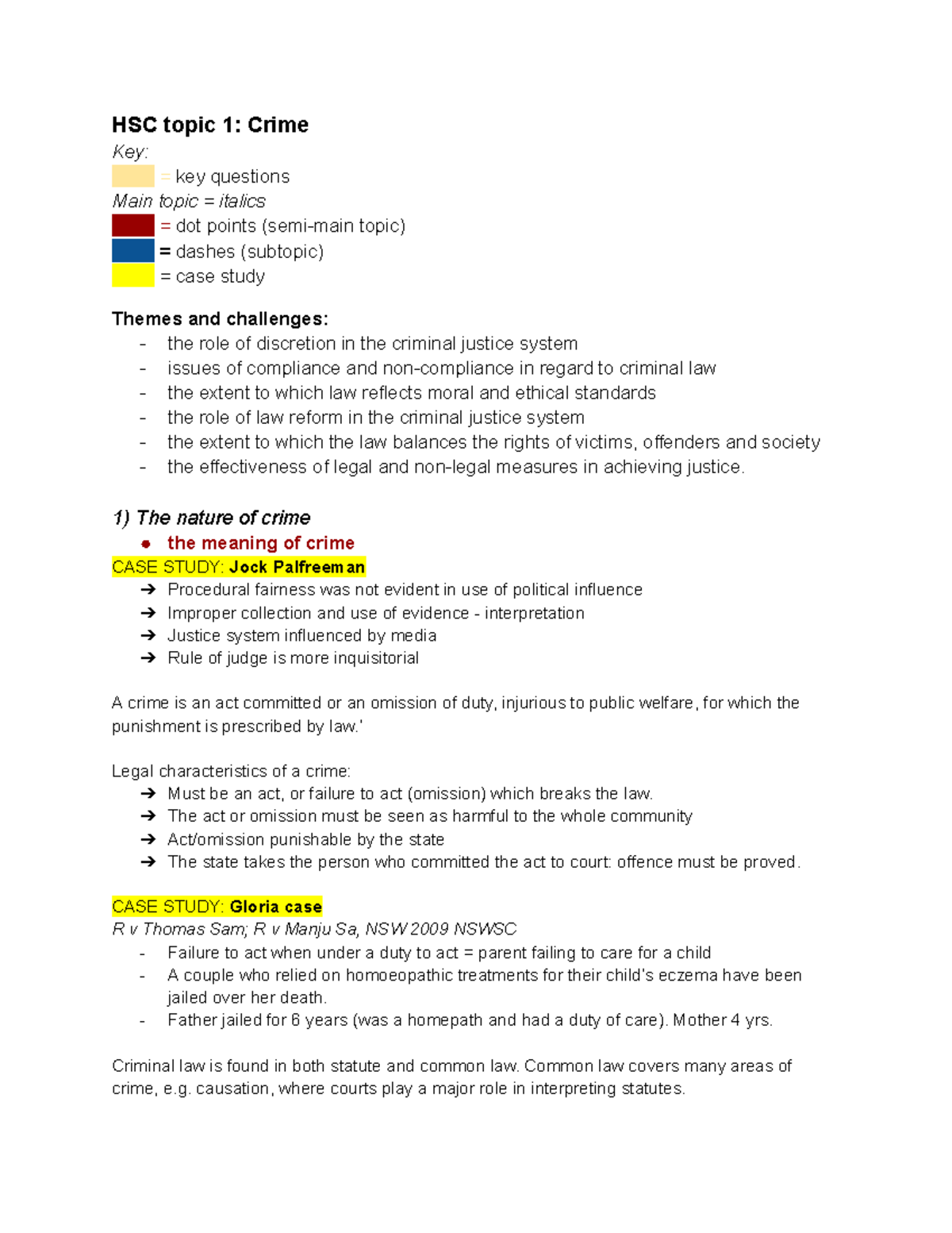Legal Studies HSC Notes - HSC topic 1: Crime Key: ...... = key ...