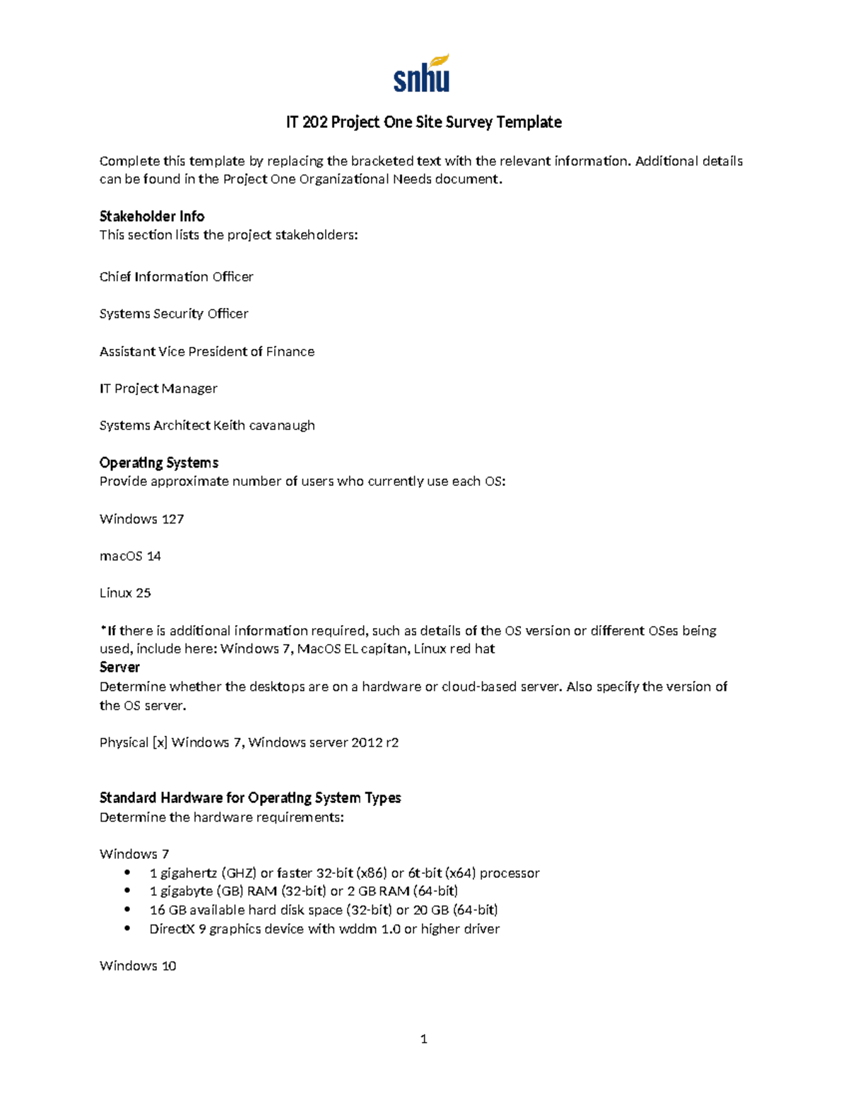 Project one site survey - IT 202 Project One Site Survey Template ...