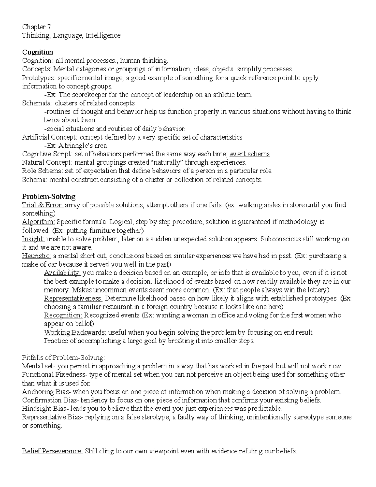 Chapter 7 - Lecture Notes 7 - Chapter 7 Thinking, Language ...