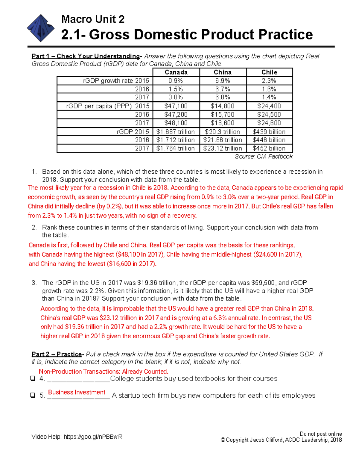 Practice Worksheet Answers to AP MACRO 2.1 - Macro Unit 2 2- Gross ...