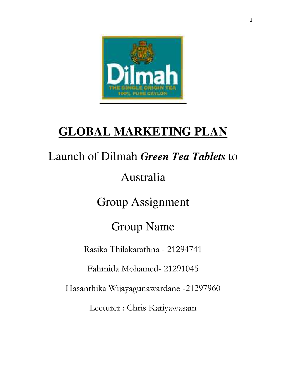 global marketing plan assignment