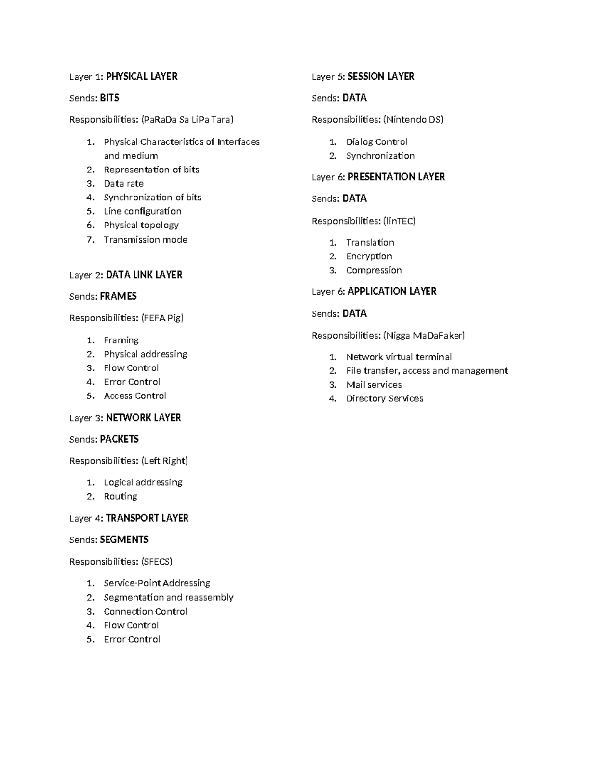 OSI Layers - Layer 1: PHYSICAL LAYER Sends: BITS Responsibilities ...