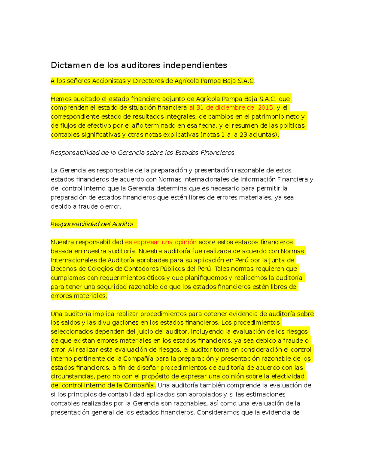 Modelo Dictamen De Los Auditores Independientes - Dictamen De Los ...