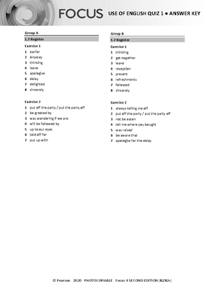 Focus 4 2E Unit Test Vocabulary Grammar Uo E Unit1 Group B - © Pearson ...