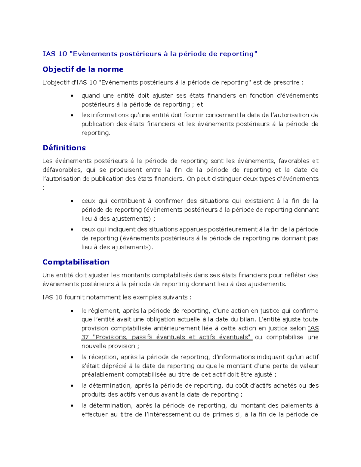 IAS 10 - Résumé de la norme IAS 10 