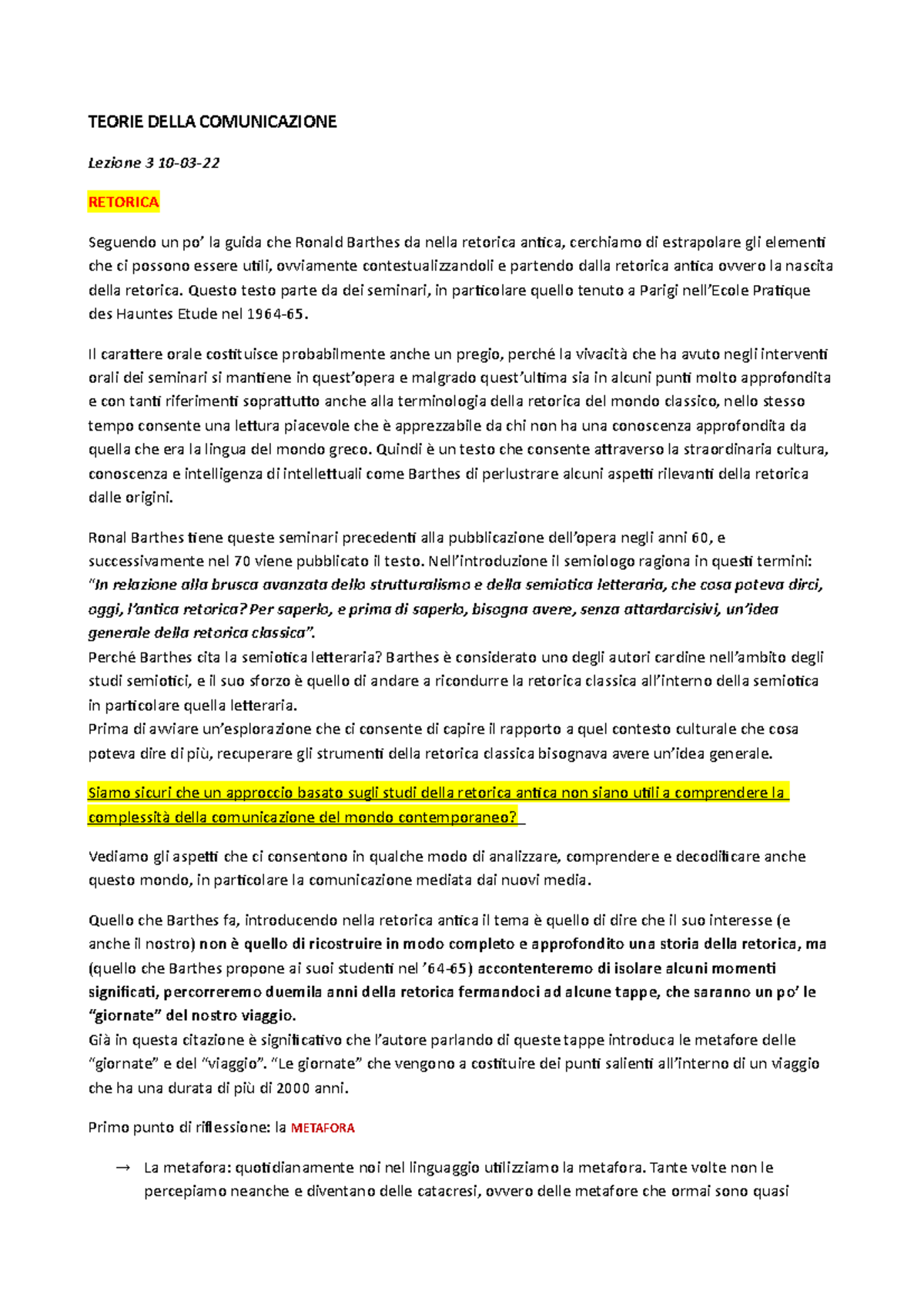 Teorie Della Comunicazione TEORIE DELLA COMUNICAZIONE Lezione 3 1003