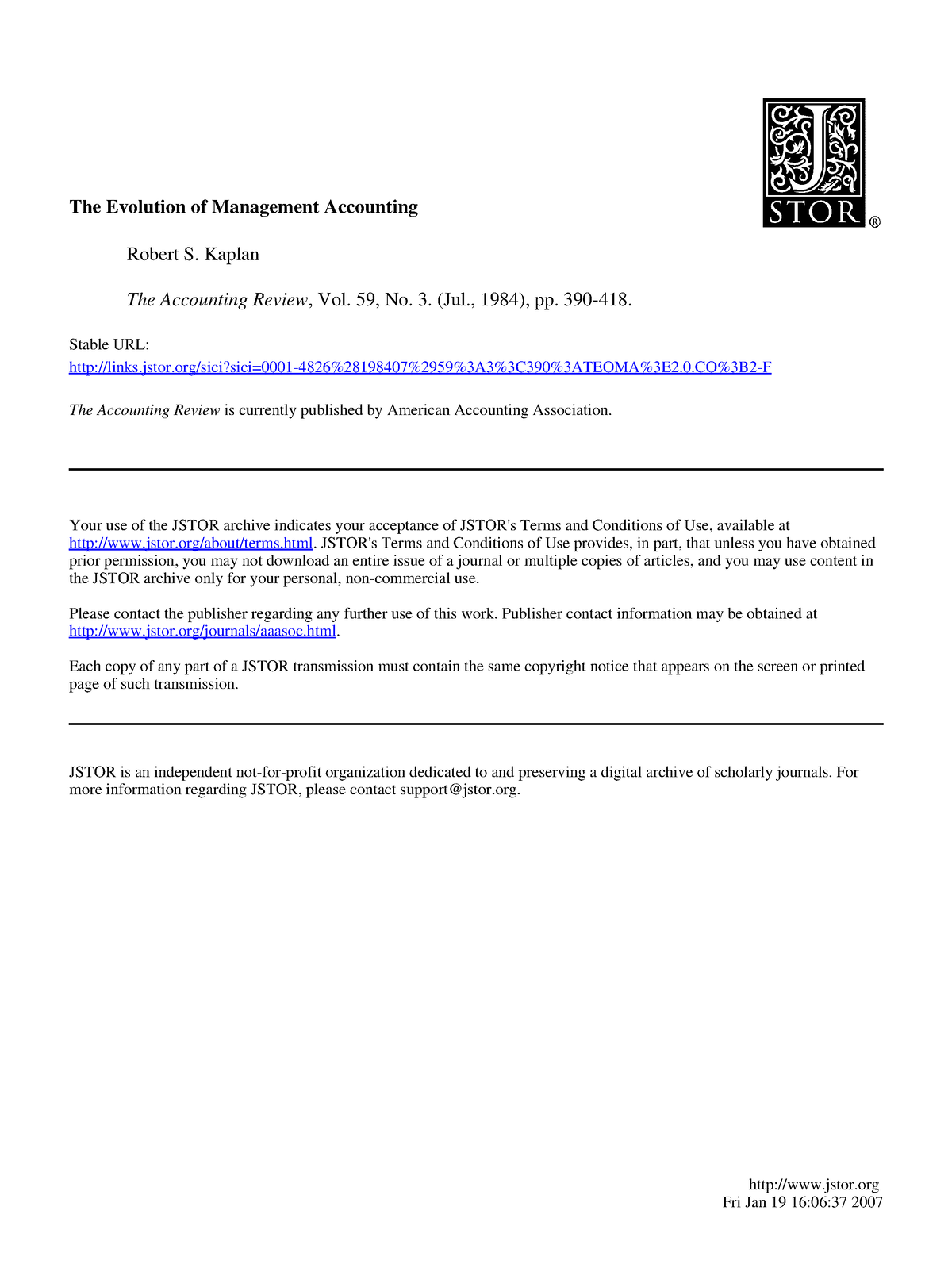 evolution of management accounting essays