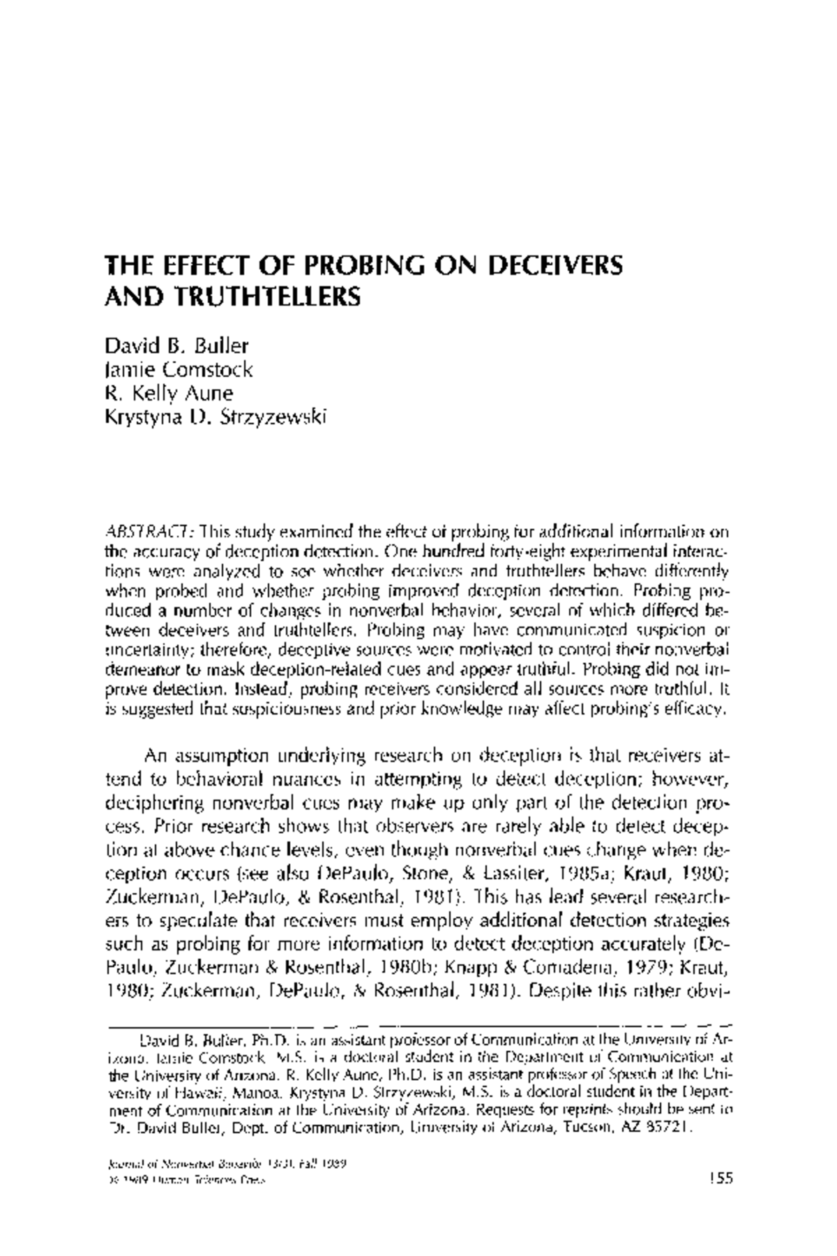 The effect of probing on deceivers and t - PS2001 - St Andrews - Studocu