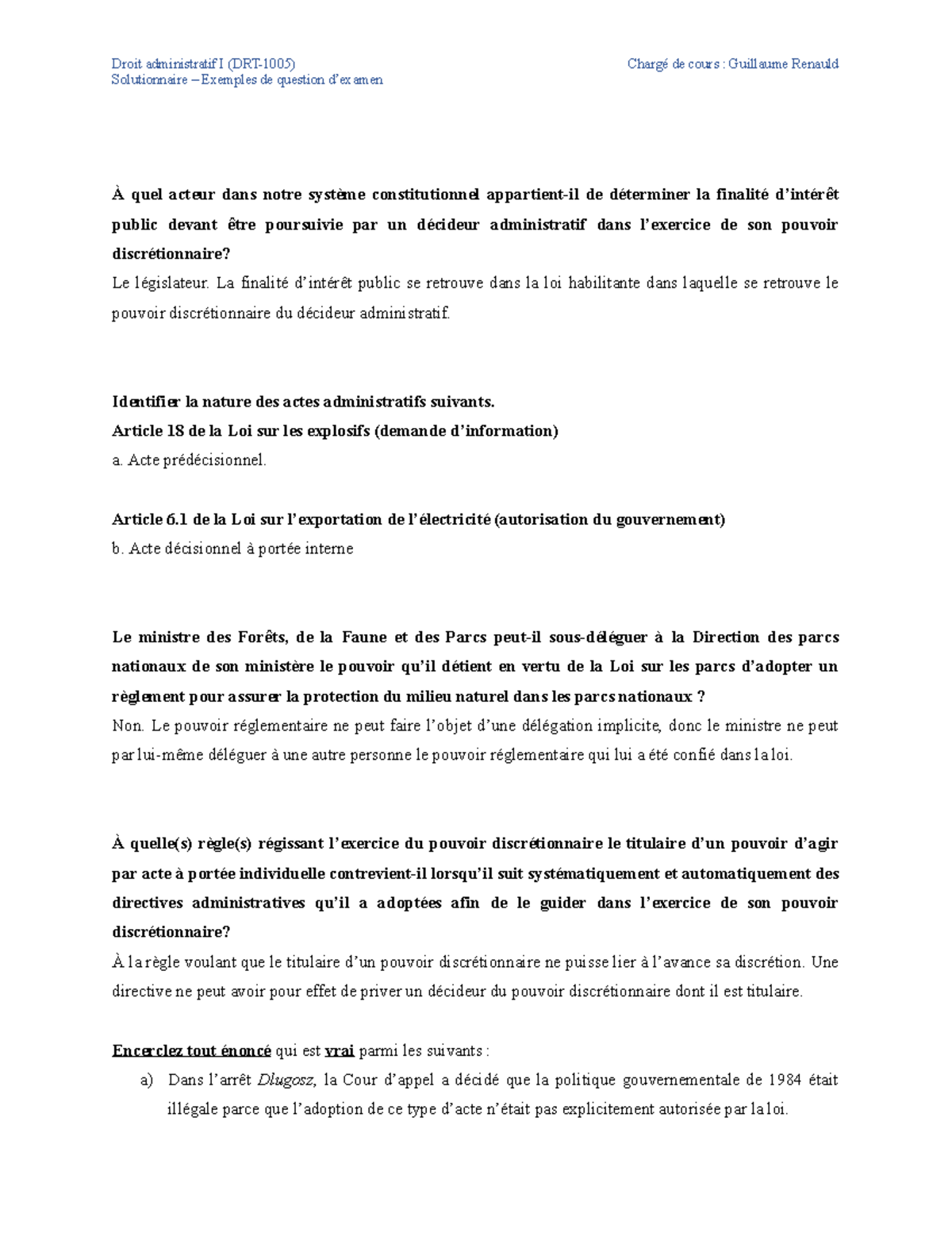 Corrigé - Exemples de question d'examen de relais - Droit administratif ...