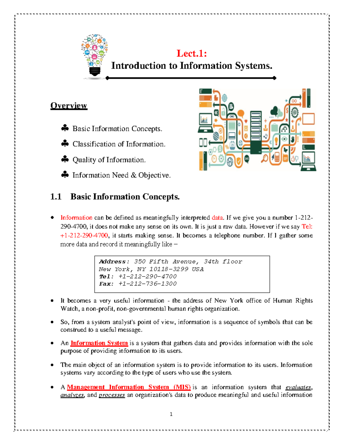 Information Lecture 1 - PHD - Overview Basic Information Concepts ...