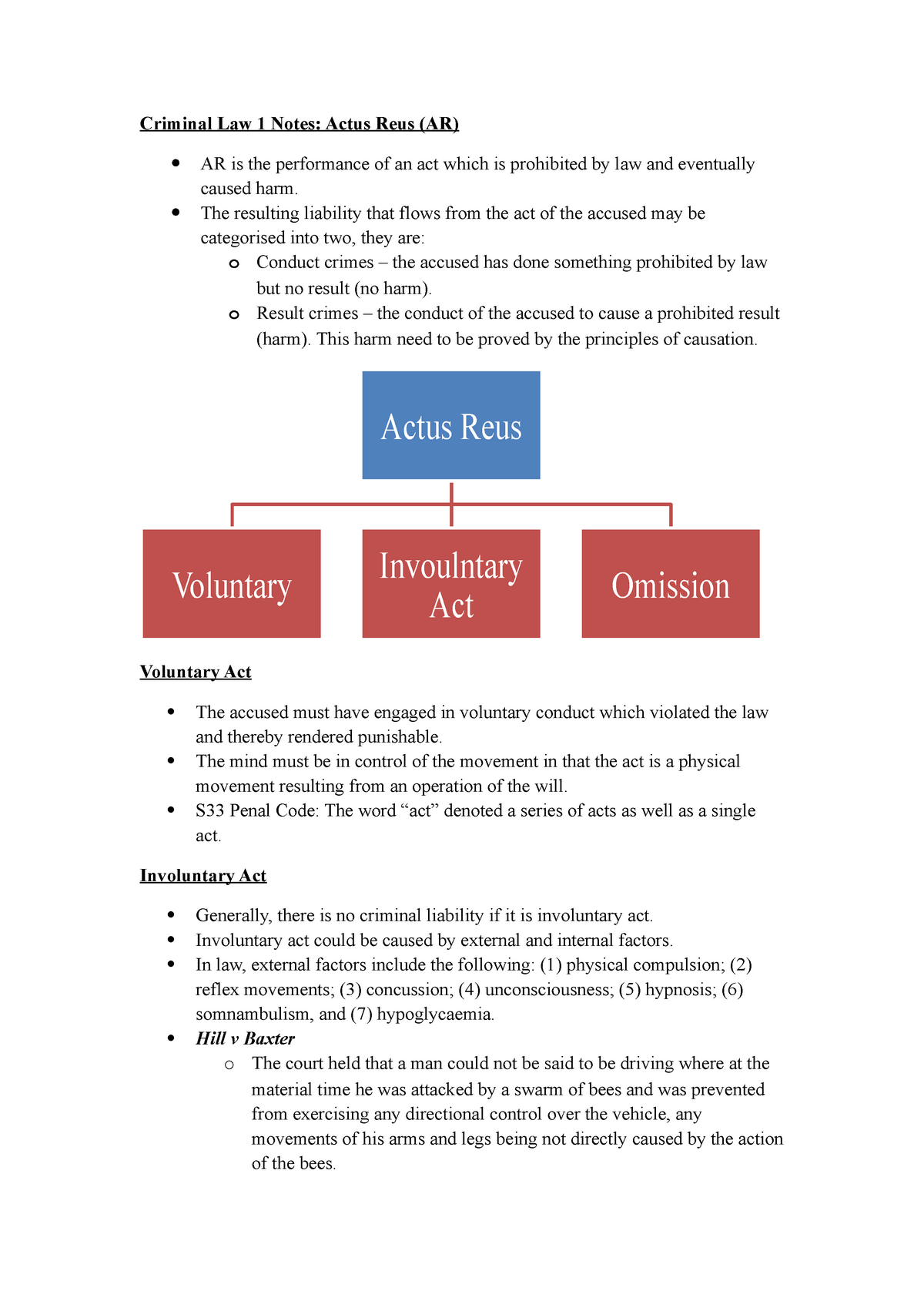 Criminal Law 1 Notes - Actus Reus - He Had For The Killing. He Raised ...