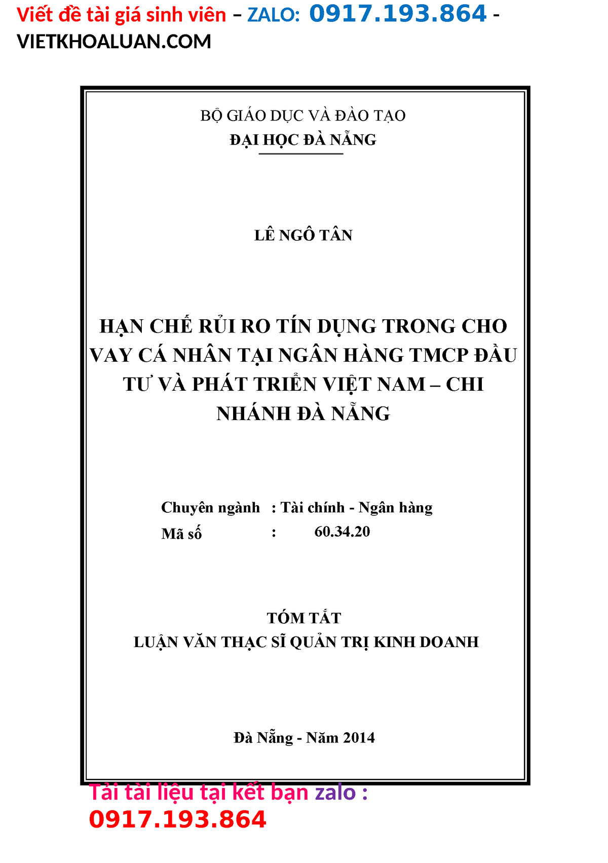 Luận Văn Hạn chế rủi ro tín dụng trong cho vay cá nhân tại Ngân hàng ...