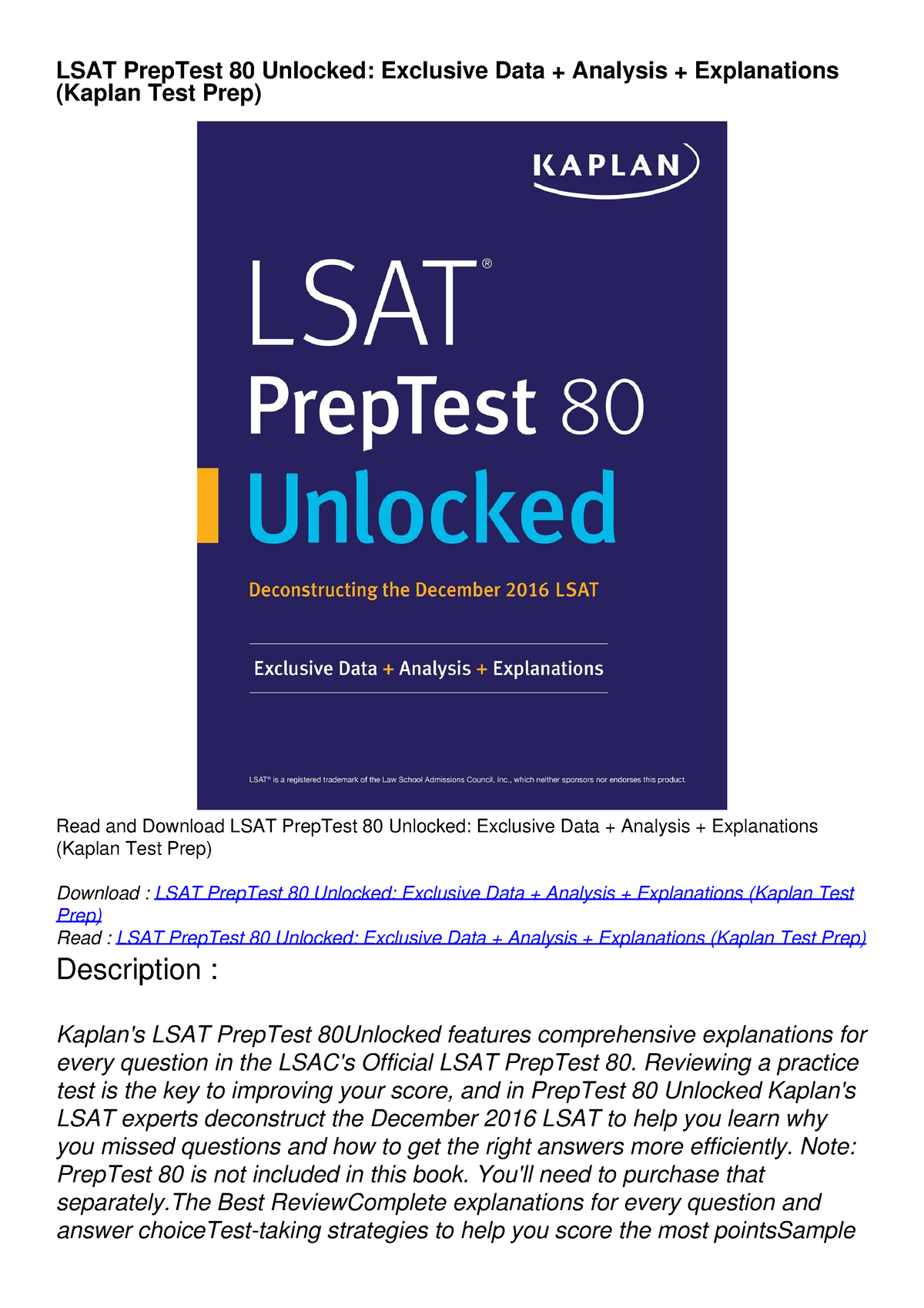 [PDF READ ONLINE] LSAT PrepTest 80 Unlocked: Exclusive Data + Analysis ...