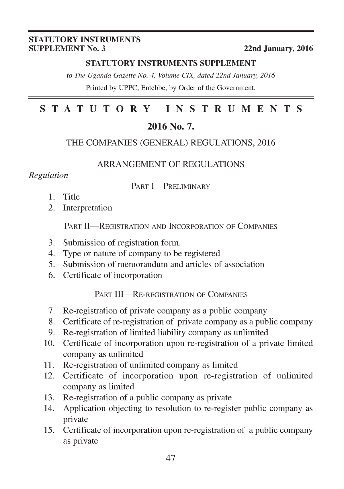 Companies General Regulations-2016 - STATUTORY INSTRUMENTS SUPPLEMENT ...