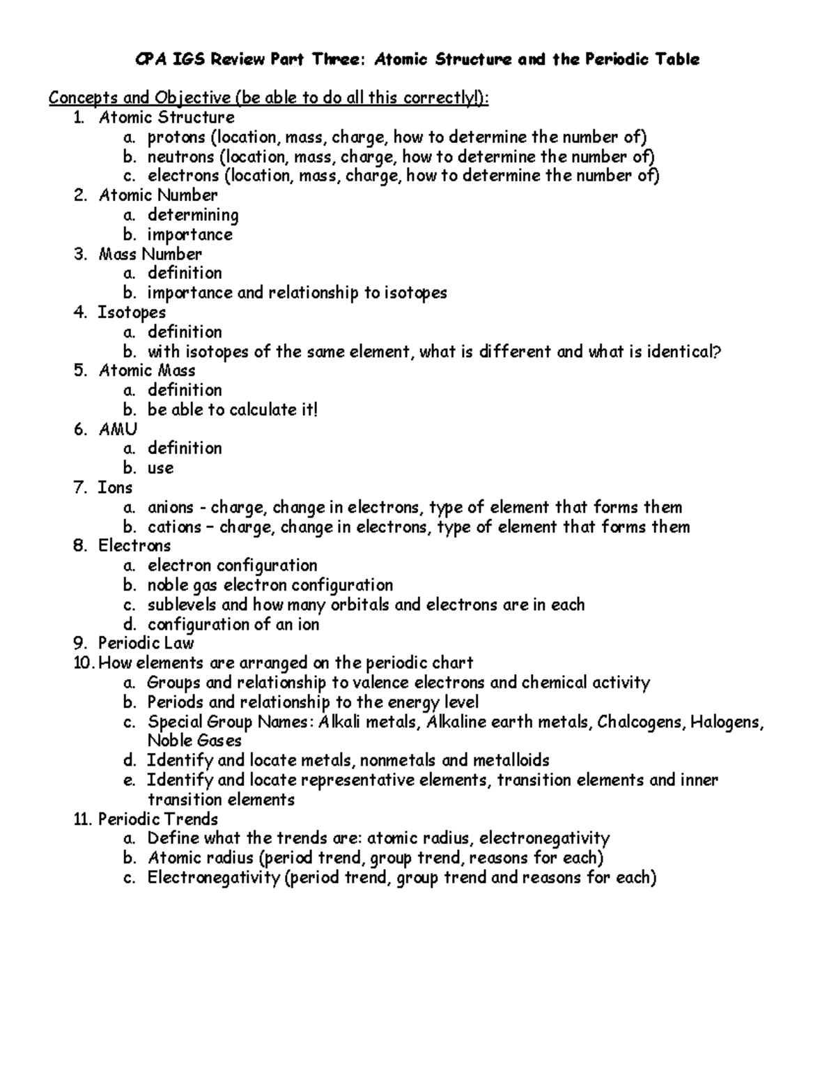 2019 Cpa Igs Midterm Review Unit 3 - Cpa Igs Review Part Three: Atomic 