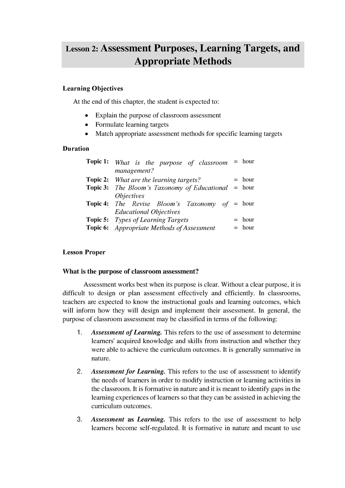 Scribd - Note - Lesson 2: Assessment Purposes, Learning Targets, and ...