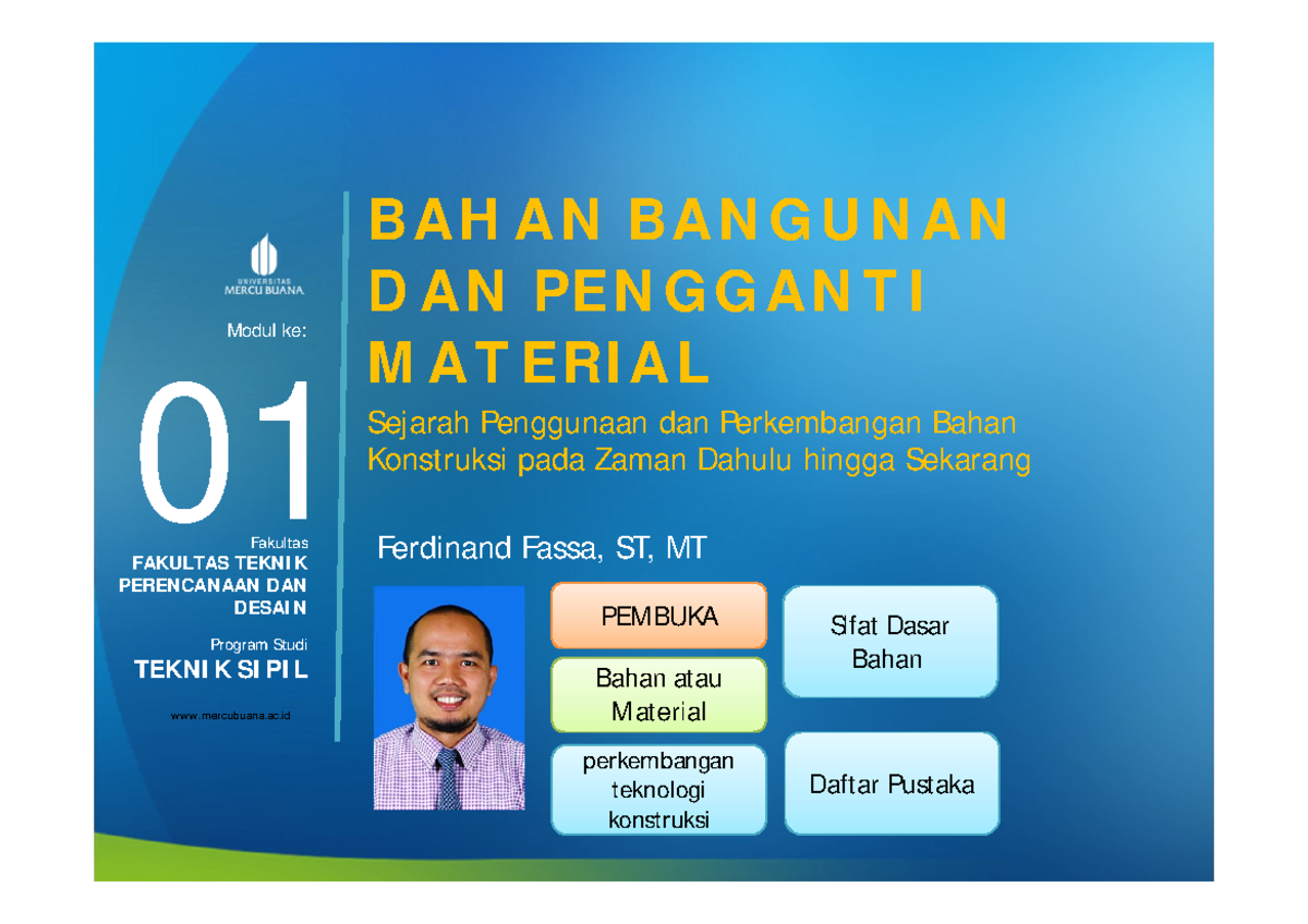 PPT Bahan Bangunan Dan Pengganti Material [TM1] - Modul Ke: Fakultas ...