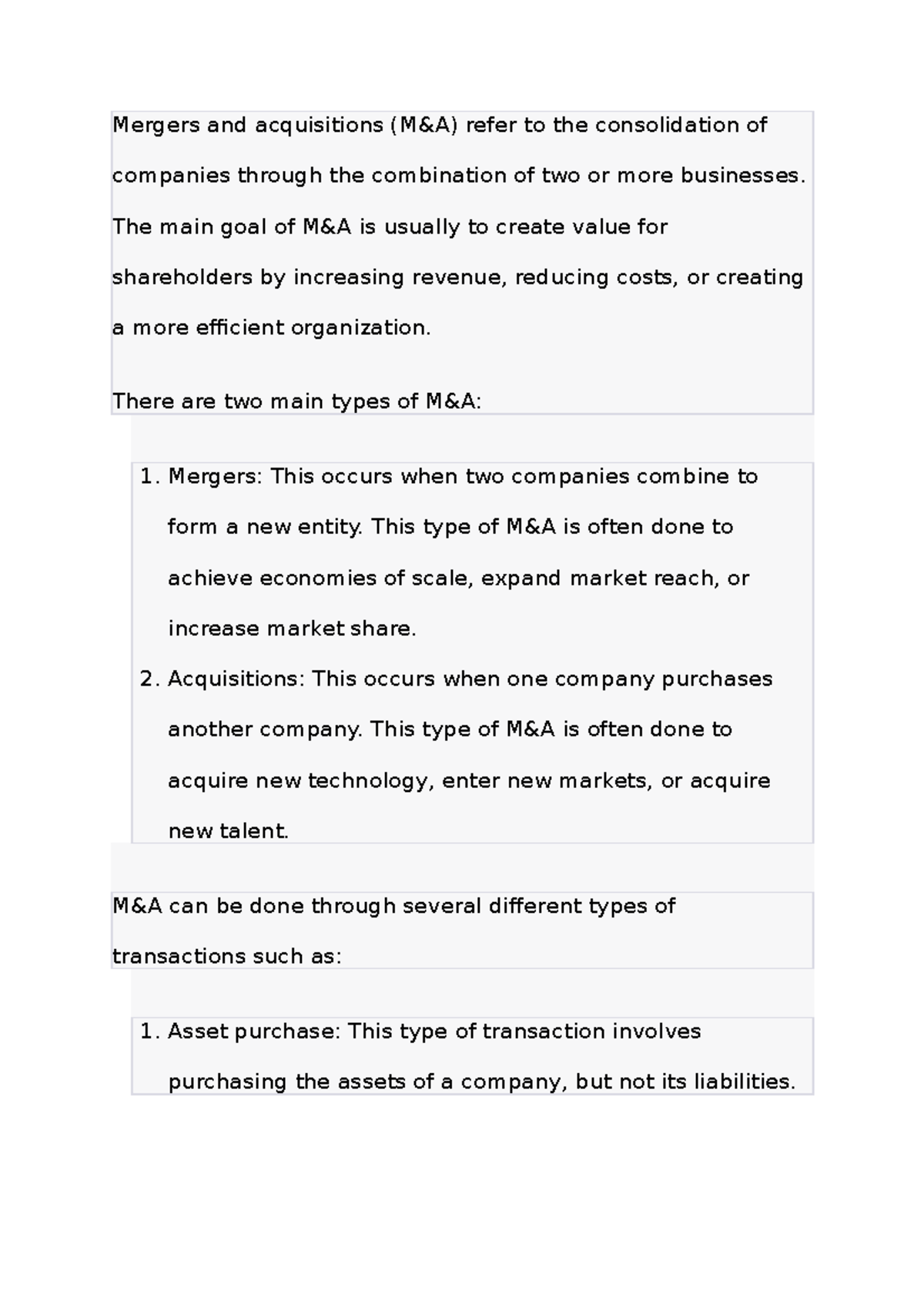 Lecture Notes On Mergers And Acquisitions - Mergers And Acquisitions (M ...