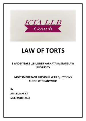 Law Of Torts - LLB - Study Notes - Page 1 Of 126 What Is A Tort? A Tort ...