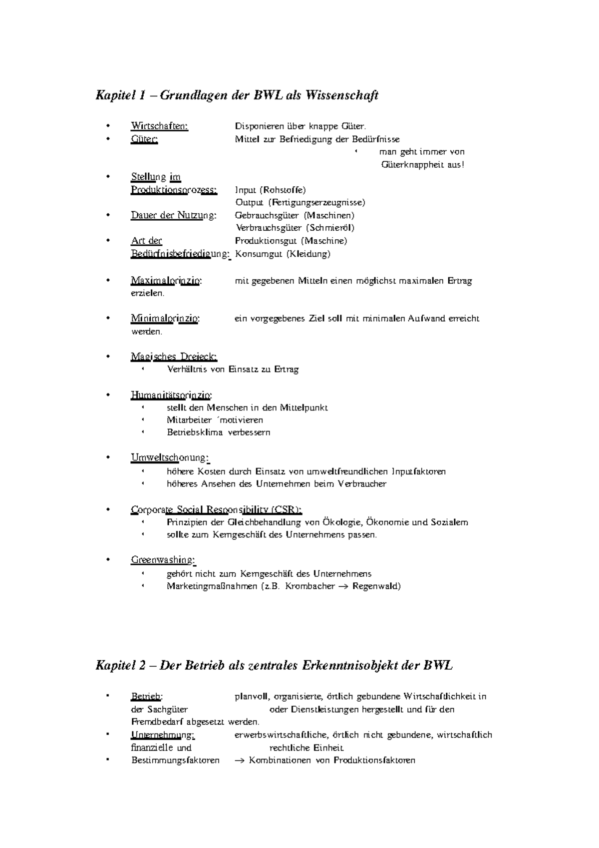 Betriebswirtschaftslehre Zusammenfassung Skript - Kapitel 1 ...