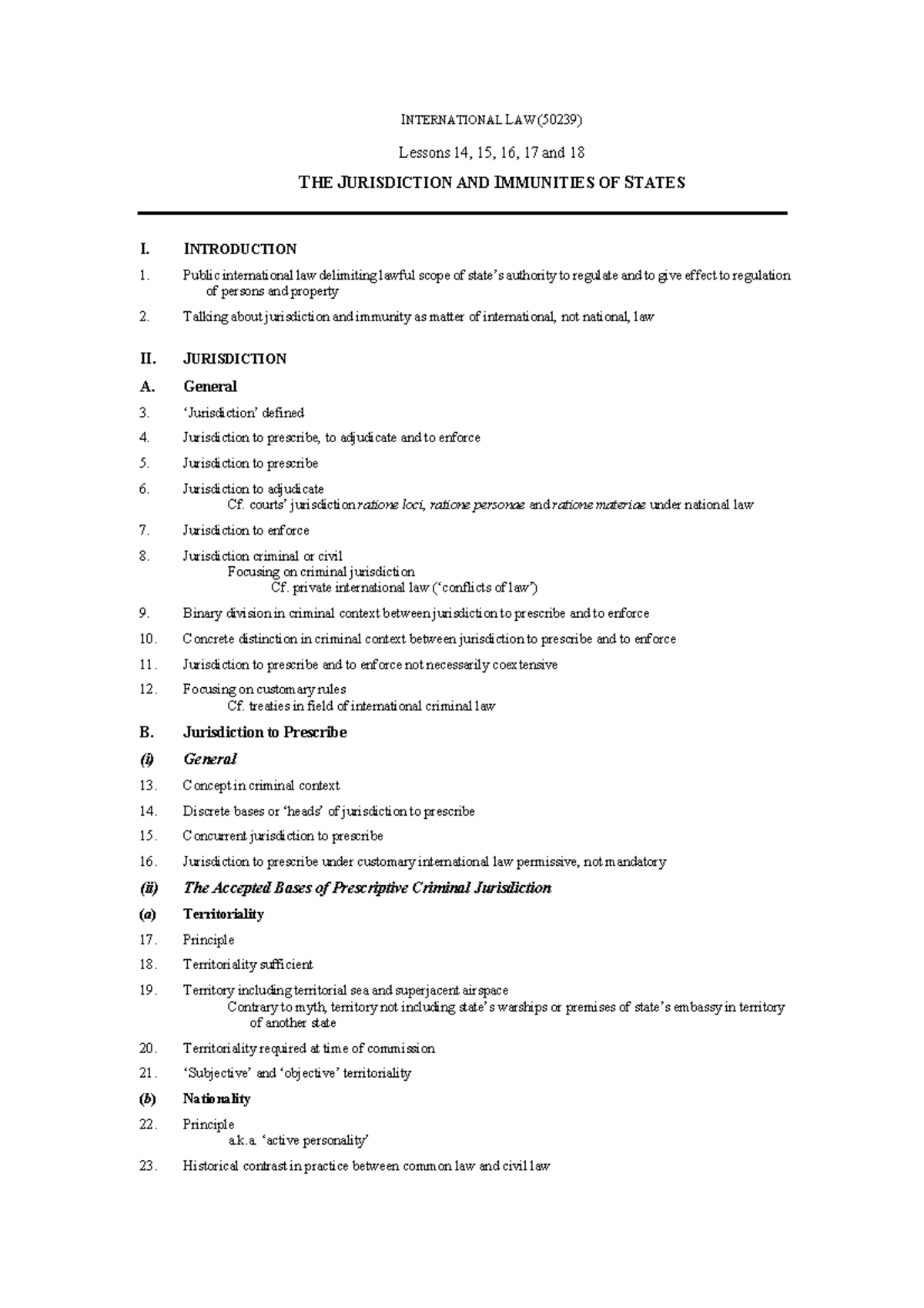 5. Handout Jurisdiction and Immunities - INTERNATIONAL LAW (50239 ...