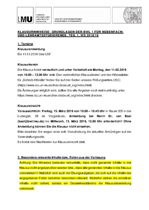 Grundlagen Der Bwl Lmu Studocu