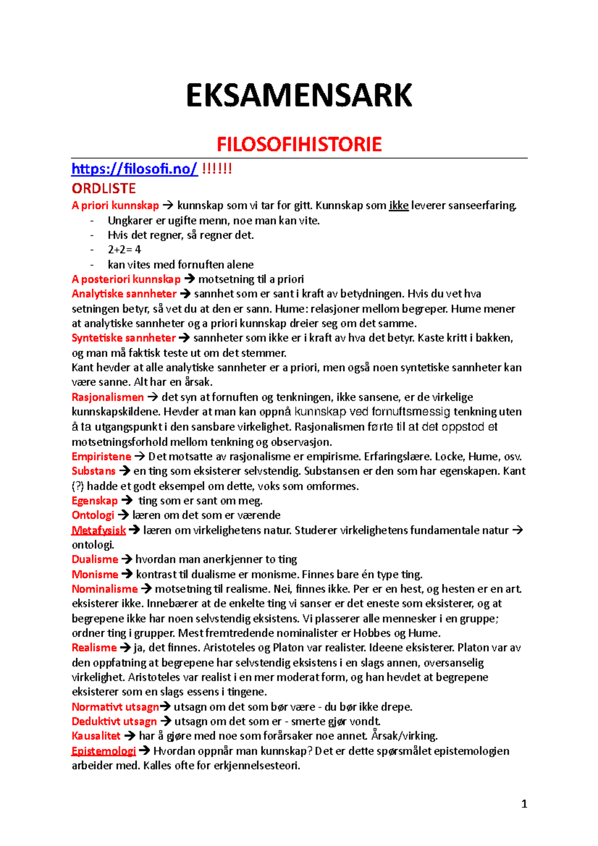 Eksamensark - Sammendrag Examen Philosophicum - EKSAMENSARK ...