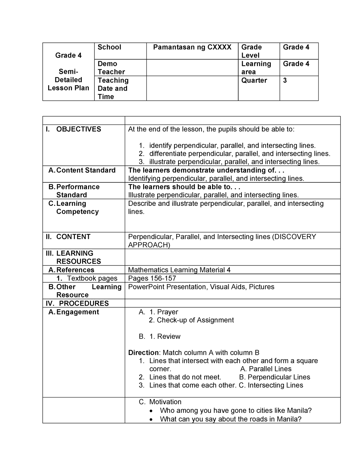 Semi-Detailed Lesson Plan - BS Education - Studocu